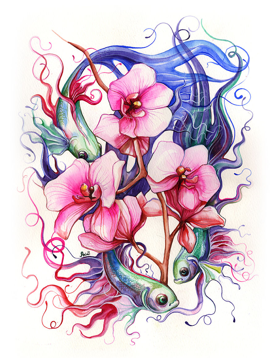 I Make Watercolor Fish Swim With Flowers!