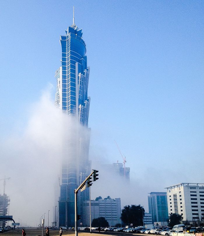 Morning Mist Wraps Around Hotel In Dubai Business Bay