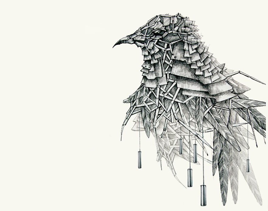 My Mechanical Birds Drawn With Ink