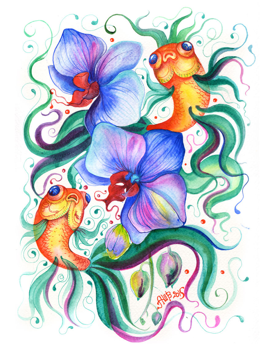 I Make Watercolor Fish Swim With Flowers!