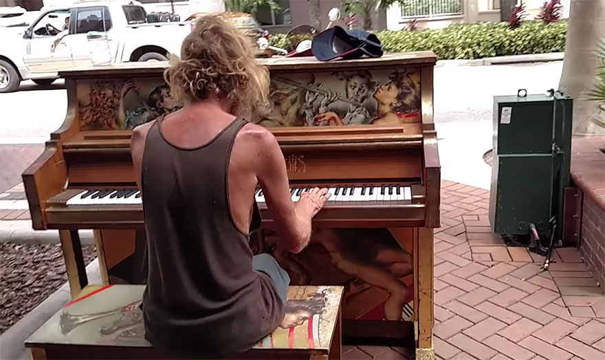 Homeless Man Stuns Passersby By Playing Styx's 'Come Sail Away' On Street Piano