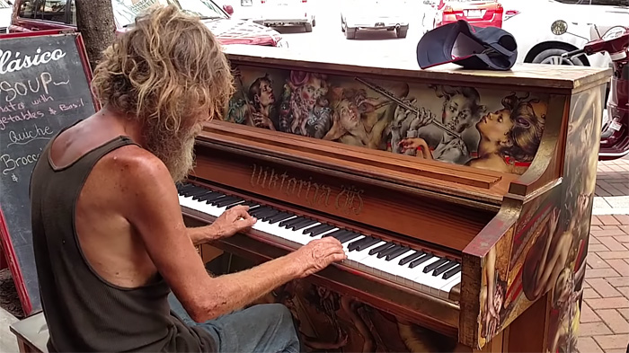 Homeless Man Stuns Passersby By Playing Styx’s ‘Come Sail Away’ On Street Piano