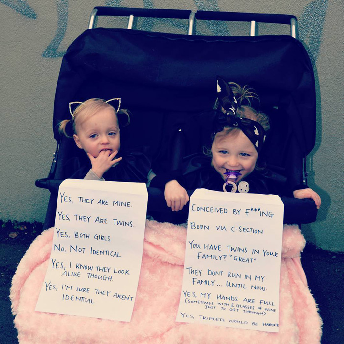 Mom Adds FAQ Signs To Her Twins After Getting Fed Up With Strangers’ Questions