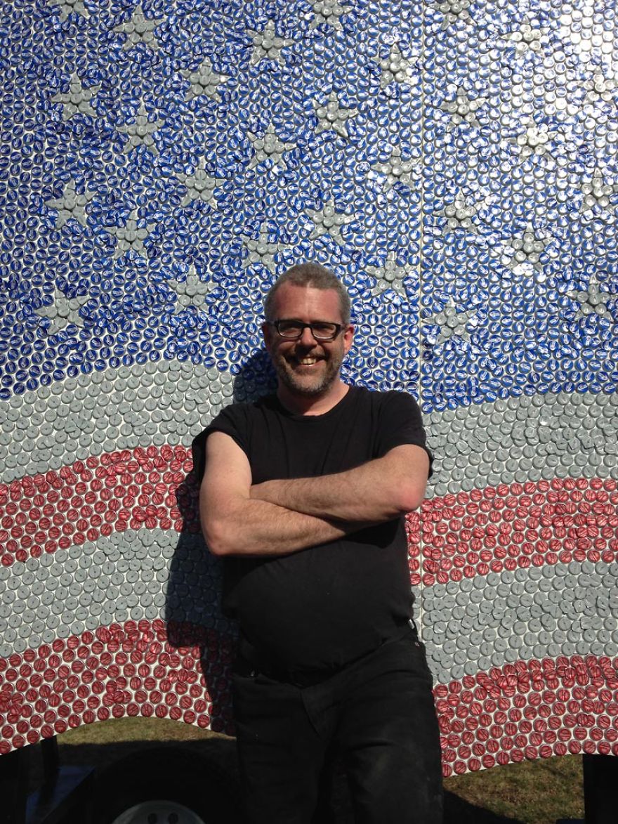 I Made A Giant American Flag From Over 20,000 Budweiser Bottle Caps