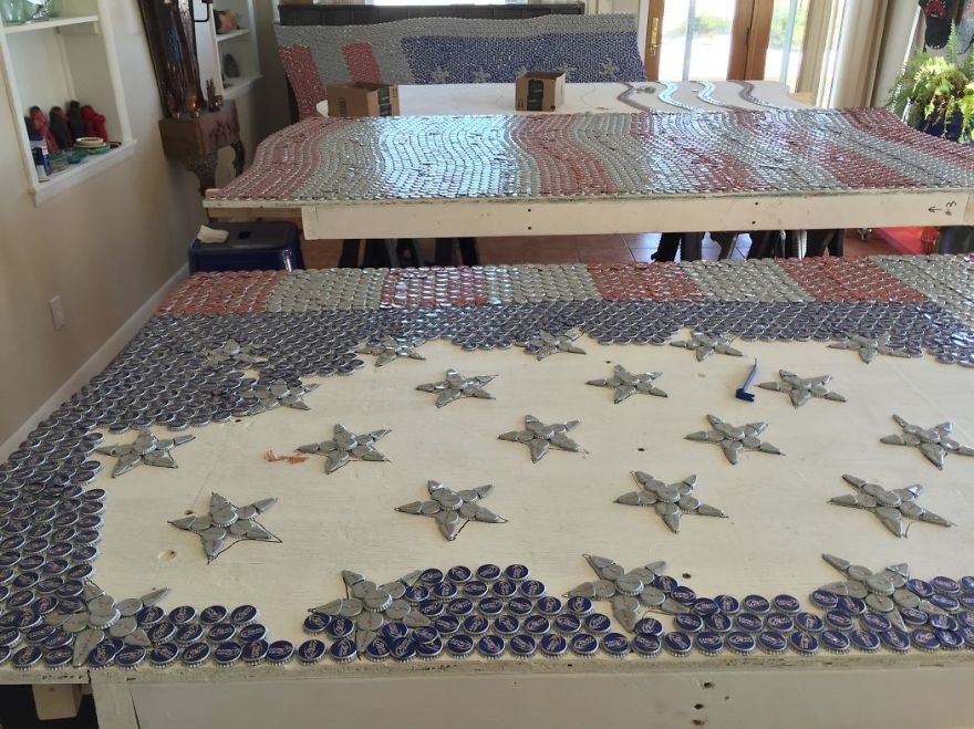 I Made A Giant American Flag From Over 20,000 Budweiser Bottle Caps