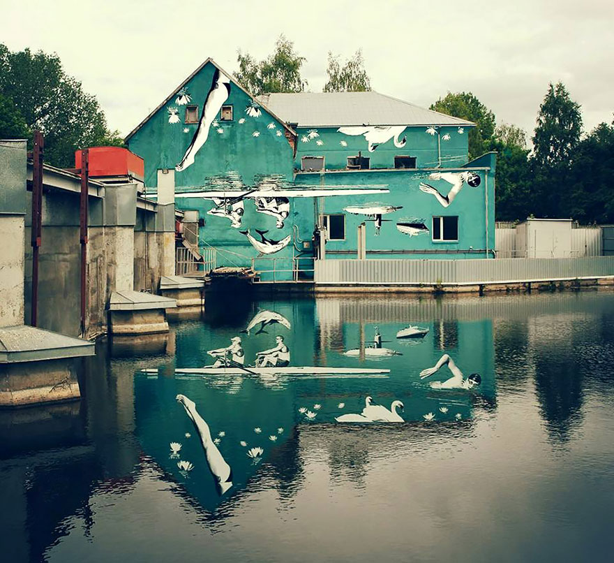 This Mural Was Painted Upside-Down To Reflect Off Of The Water