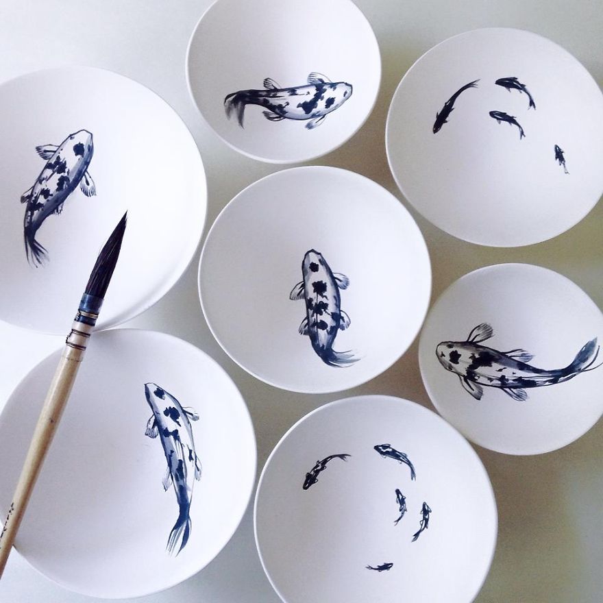 Inspired By Nature, I Paint Delicate Fish On Porcelain