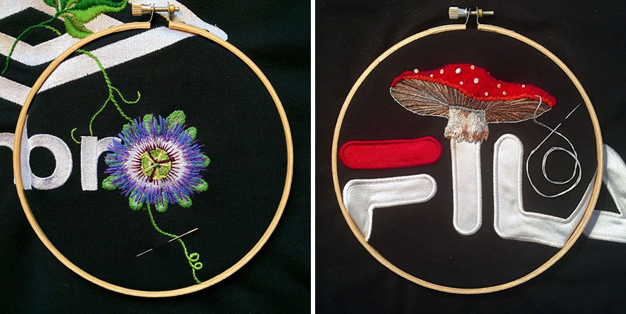 Artist Decorates Sport Logos With Embroidered Flowers