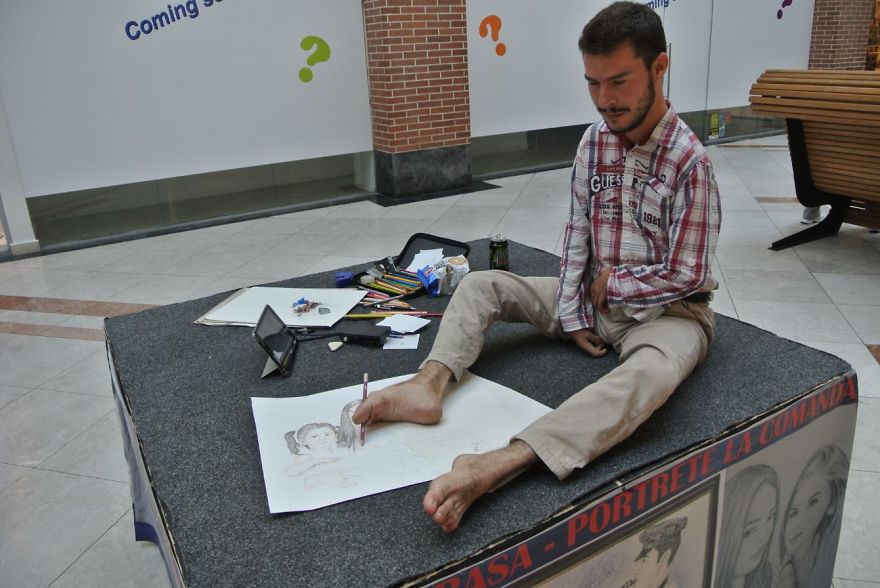 Romanian Artist Drawing With His Feet