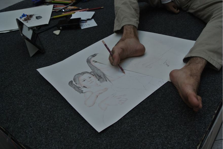 Romanian Artist Drawing With His Feet