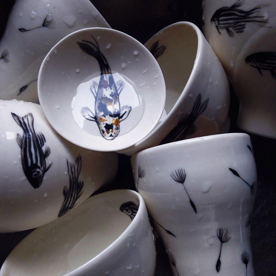 Inspired By Nature, I Paint Delicate Fish On Porcelain
