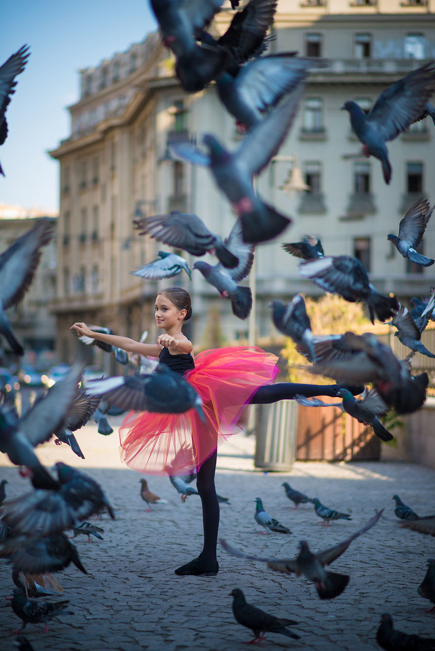 Little Ballerina Shows Her Grace In The Streets Of Bucharest, Romania