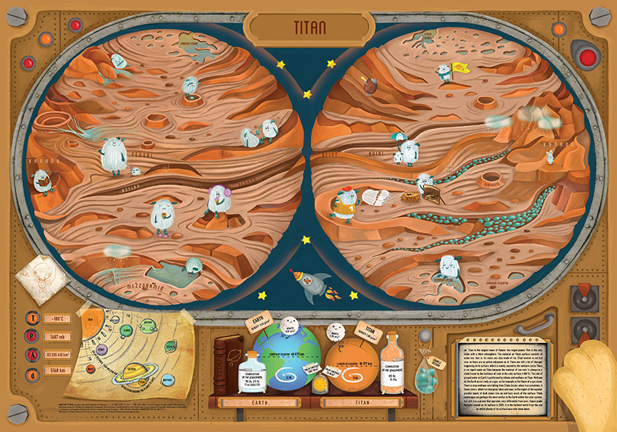 Hand-Drawn Maps Of Planets And Moons For Children