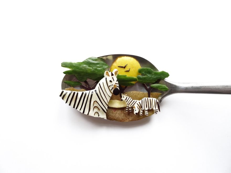 I Create Food Art Using Spoons As A Canvas
