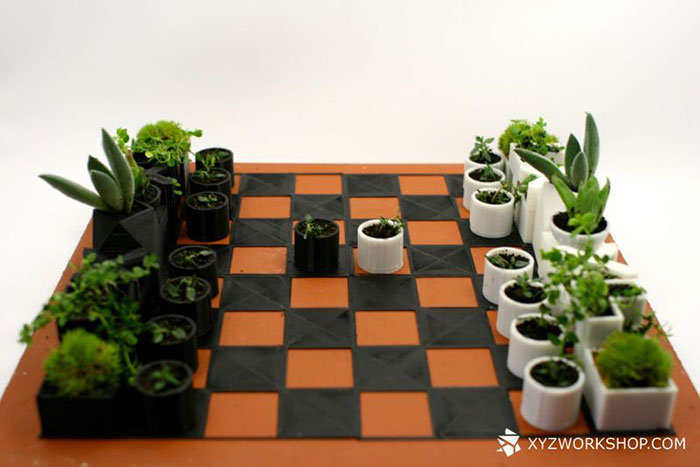 We 3D-Printed A Chess Set With Tiny Flower Pots As Chess Pieces