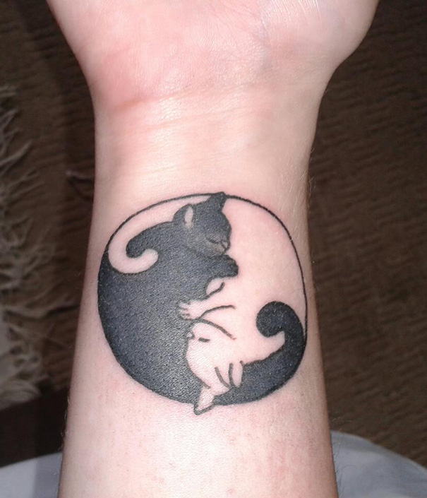 Ying And Yang Cat Tattoo