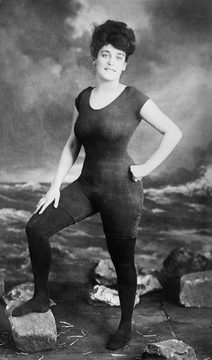 Annette Kellerman Promoted Women’s Right To Wear A Fitted One-Piece Bathing Suit (1907). She Was Arrested For Indecency