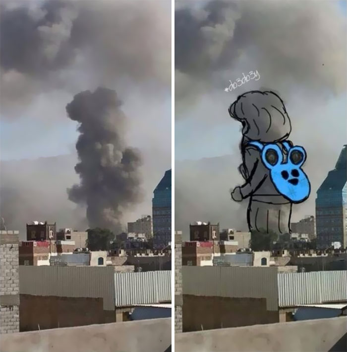 Yemeni Artists Turn Explosion Smoke Into Powerful Images