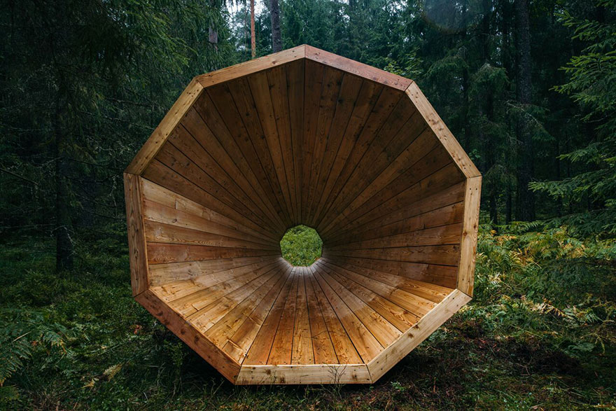 Estonian Students Build Giant Wooden Megaphones To Listen To The Forest