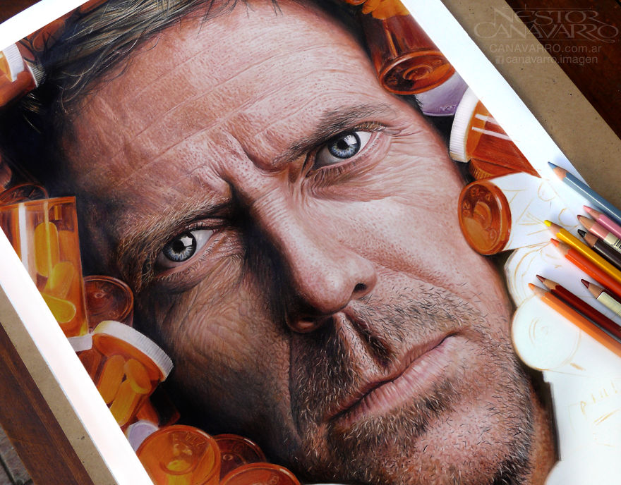 House Md Realistic Portrait In Color Pencils