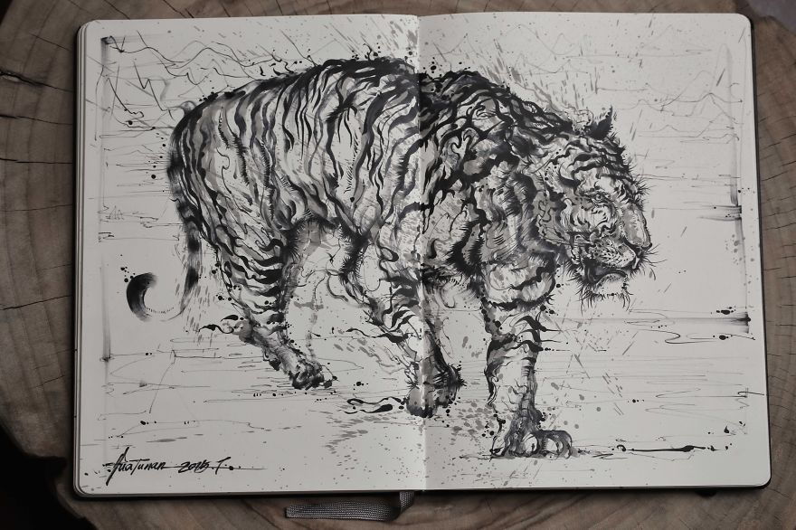 Splattered-Ink Tiger That I Created Through Chaos