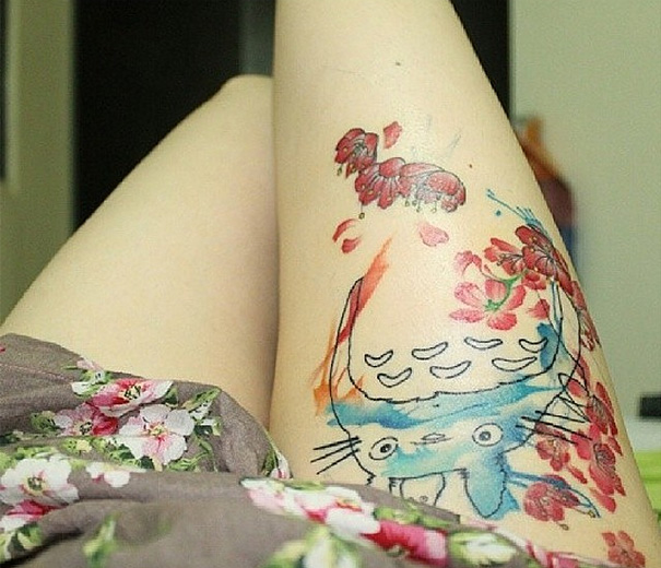 Watercolor Style Totoro Tattoo