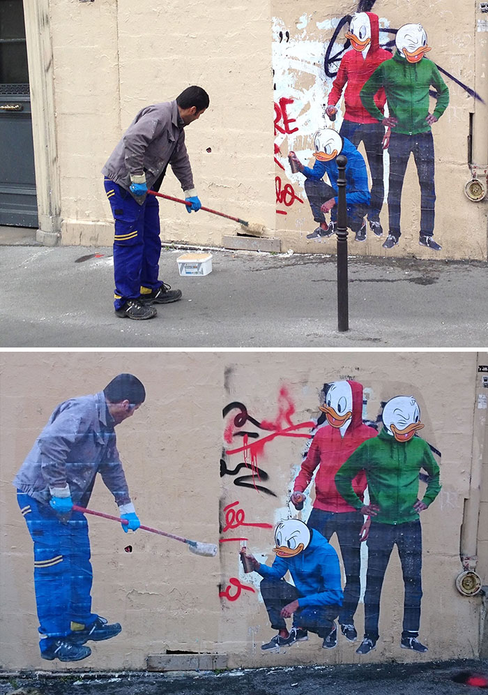 Graffiti Removal Guy Gets Turned Into Street Art In Paris