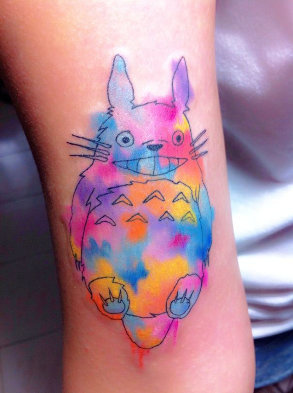 My Watercolor Effect Totoro Tattoo