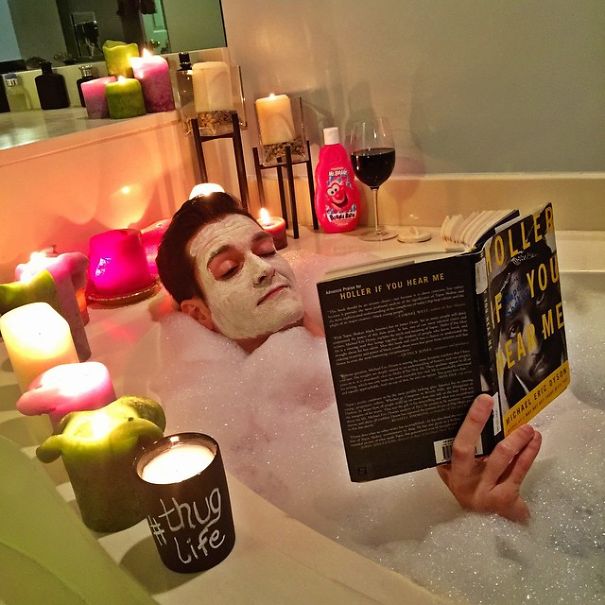 Nothing Says #thuglife #tublife Like My Chalkboard Candle From @keep, A Clay Face Mask, My Fave Book, And All The Bubbles! #realbroslovebubbles