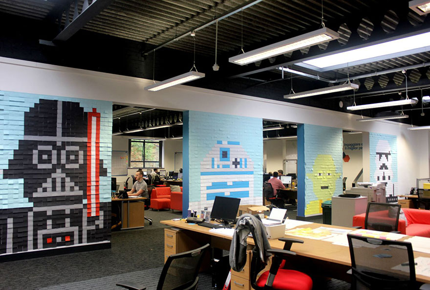 Workers Use 3,579 Post-It Notes To Turn Boring Office Walls Into Star Wars Murals