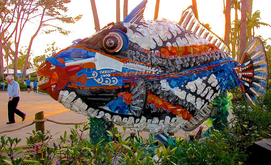 13 Giant Sculptures Made Entirely Of Beach Waste To Make You Reconsider Plastic Use