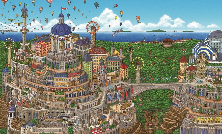 Illustrator Creates Book Of Mind-blowing Cityscapes With Hidden Mazes, Sells 25,000 Copies!