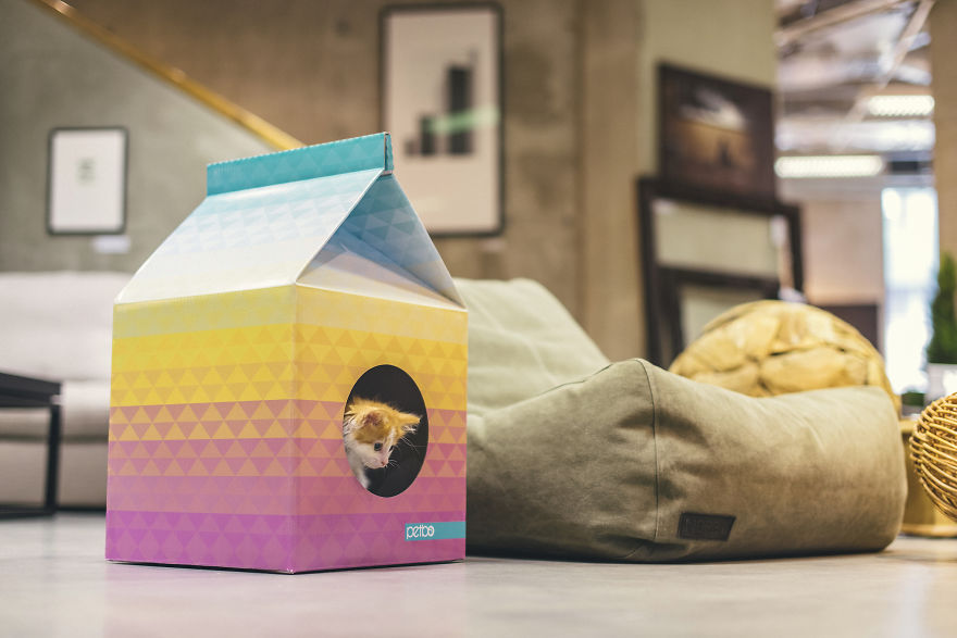 These Eco-Friendly Cat Playhouses Look Like Big Milk Cartons