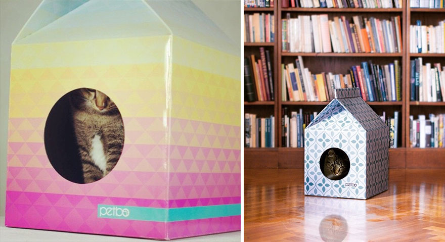 These Eco-Friendly Cat Playhouses Look Like Big Milk Cartons