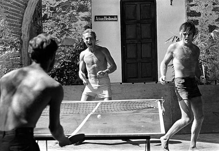Paul Newman And Robert Redford Playing Ping Pong