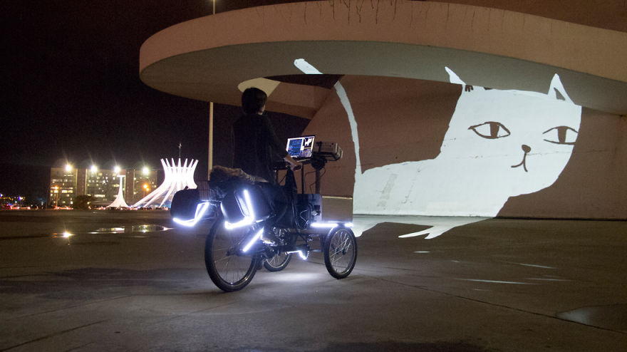 We Create Animated Street Art By Riding Tricycles With Projectors