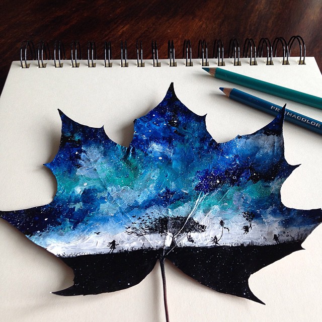 Self-Taught Polish Artist Uses Fallen Autumn Leaves As Canvases For Her Paintings