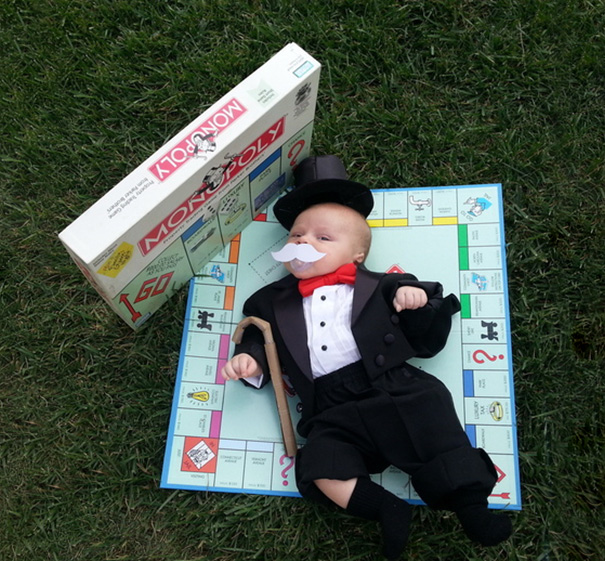 Our Baby Camden, 6.5 Weeks Old, Is Celebrating His First Halloween As Mr. Monopoly