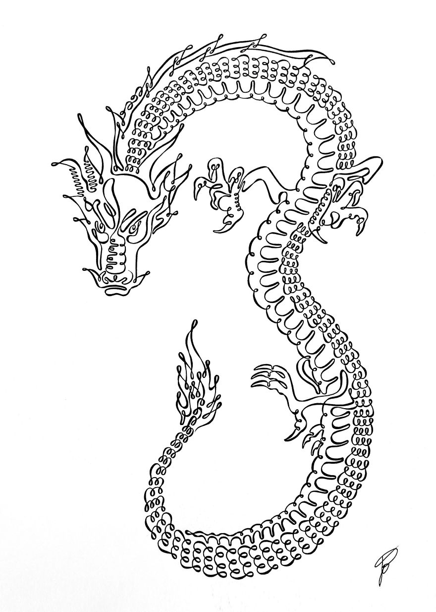 Amazing Dragon Illustration Using One Continuous Line