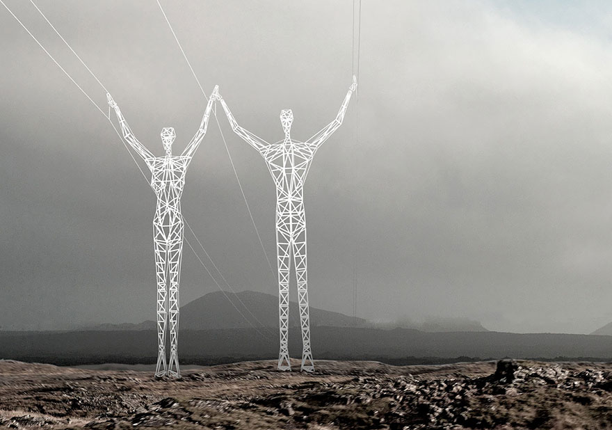 Architects Turn Iceland’s Boring Electricity Pylons Into Giant Human Statues