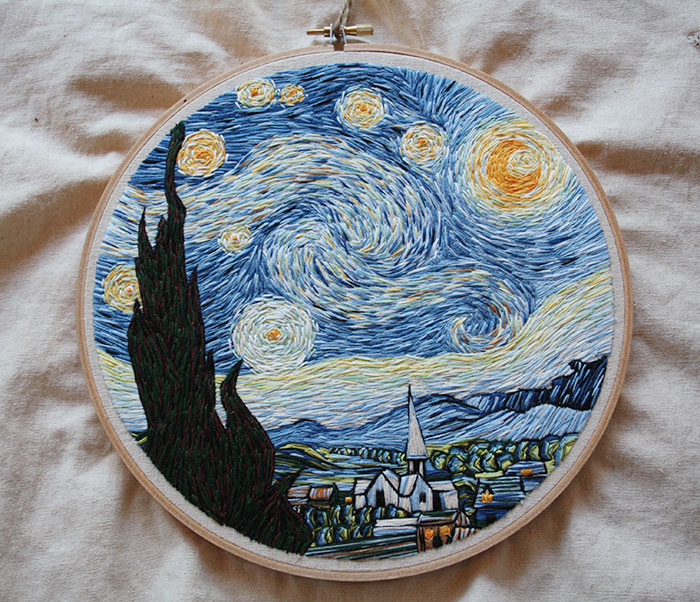 I Recreated Van Gogh’s ‘Starry Night’ Using Only Needle And Thread