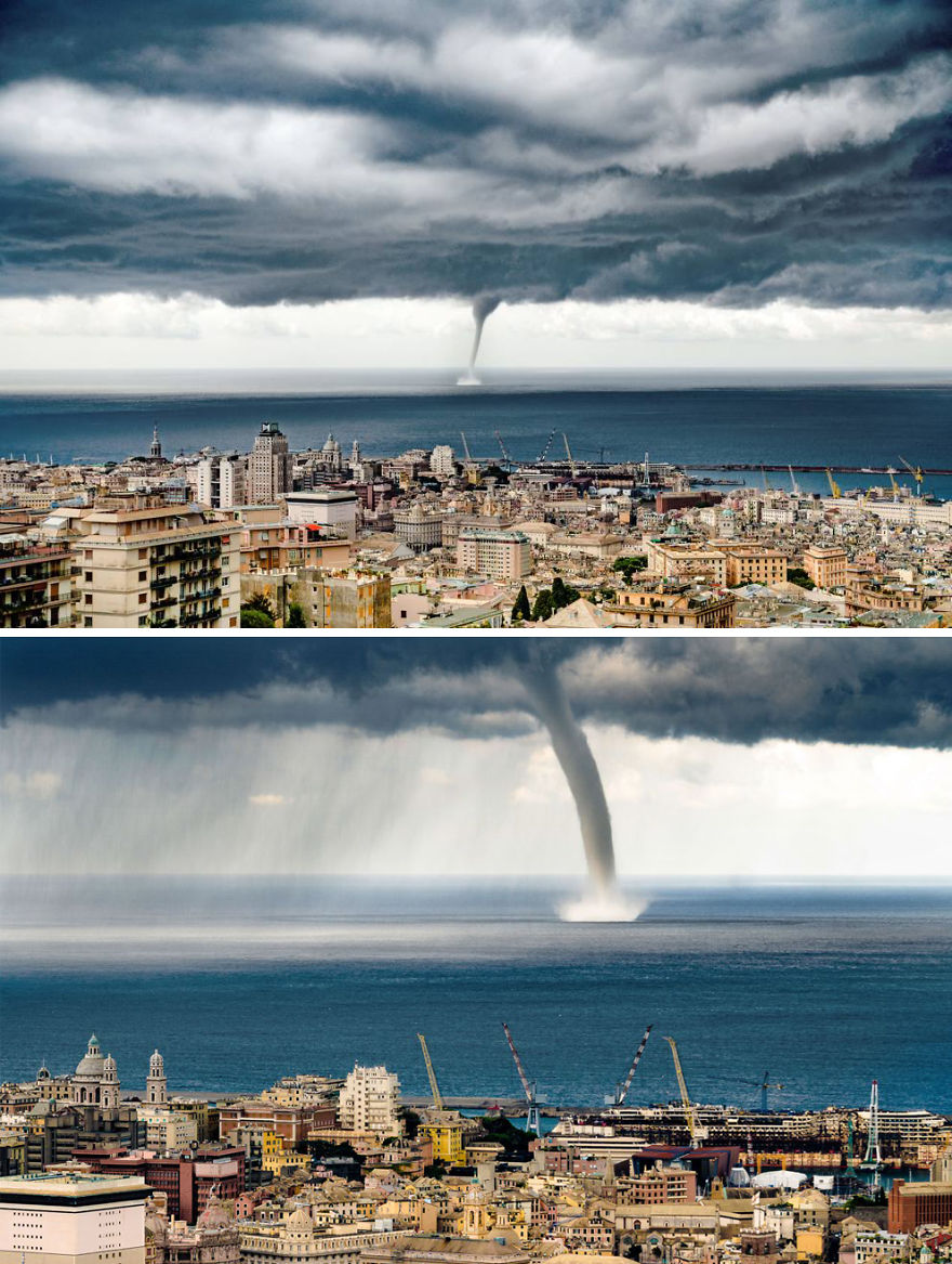 Russian Tourist Captures Incredible Moment A Giant Waterspout Twister Descends On Genoa