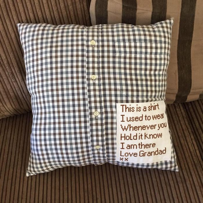 Shirt That Grandpa Used To Wear Becomes Pillow To Remind Family Of Him Whenever They Hold It