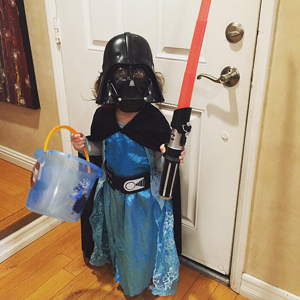 This Is My Three Year Old This Year. She Couldn't Decide Between Vader Or Elsa