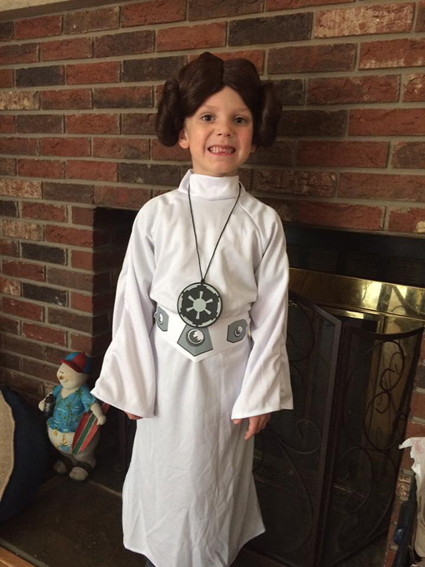 My 6 Year Old Son As Princess Leia. He Was Elsa Last Year
