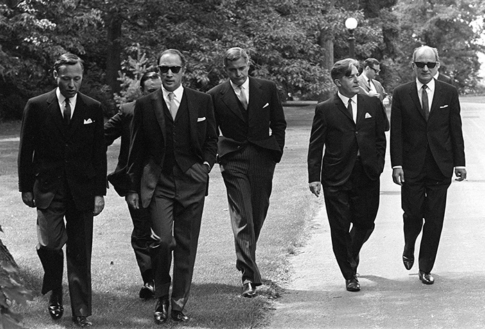 Prime Minister Pierre Trudeau Arrives With Members Of His New Cabinet For Swearing In Ceremonies At Government House In Ottawa (1968)