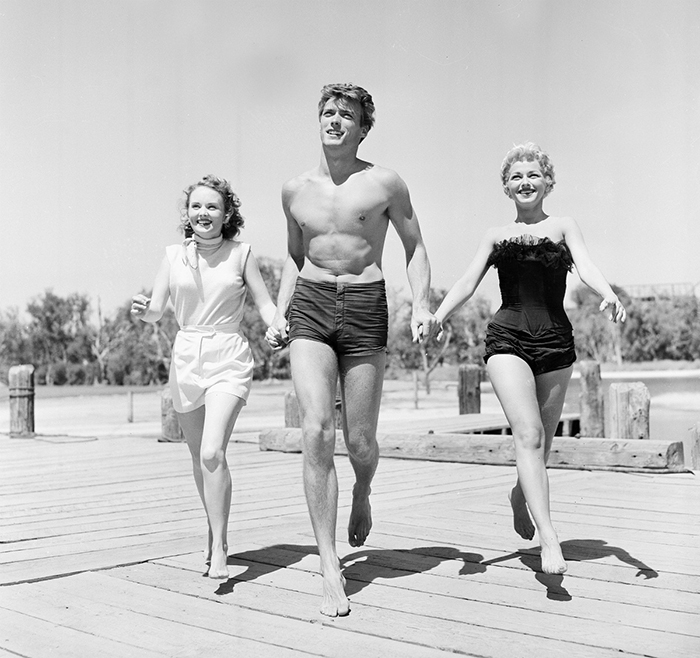 Clint Eastwood With Actresses Olive Stargess And Dani Crayne In San Francisco (1954)
