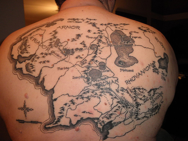 Map Of Middle Earth From Lord Of The Rings Tattoo