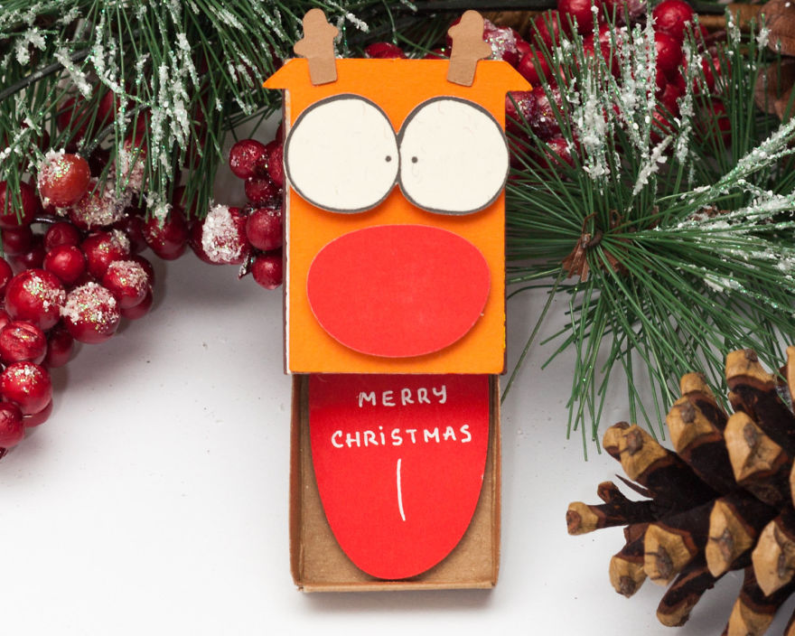 Funny Reindeer Christmas Matchbox Card