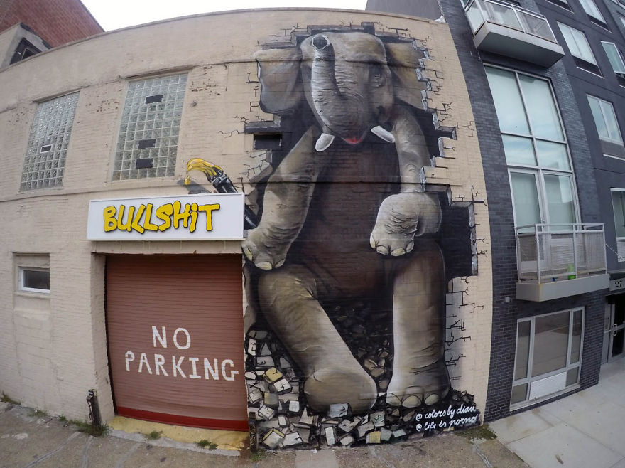 Artist Dian Paints Crazy Giant Elephant In The Streets Of Brooklyn, NY